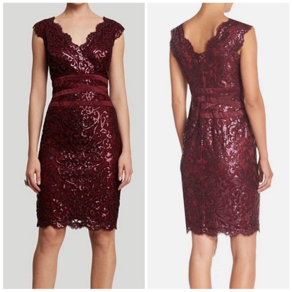 Tadashi Shoji Red Sequin Embellished Midi Dress